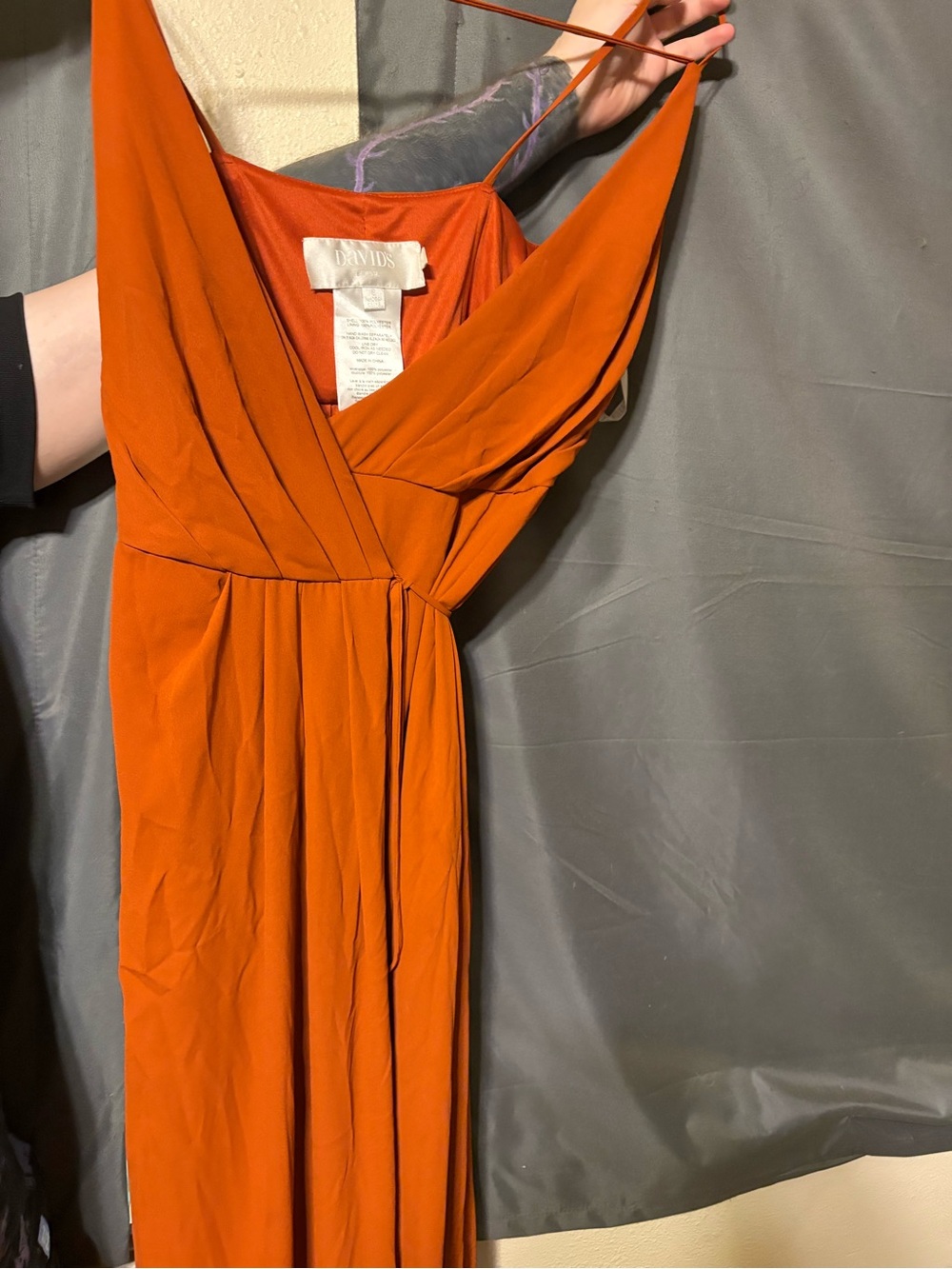 David's Bridal Burnt Orange Wrap-Style Maxi Dress